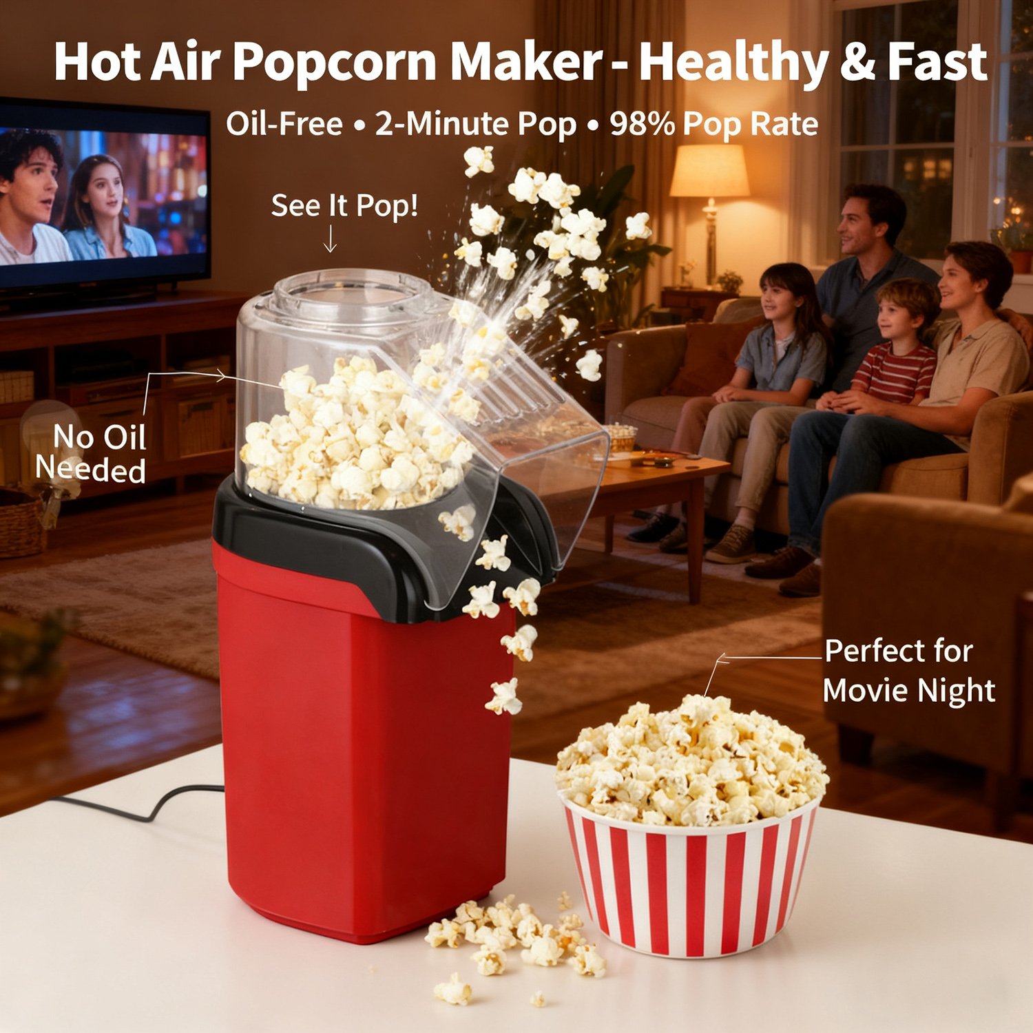 Hot Air Popcorn Maker - Healthy & Fast Homemade Snacks 🍿