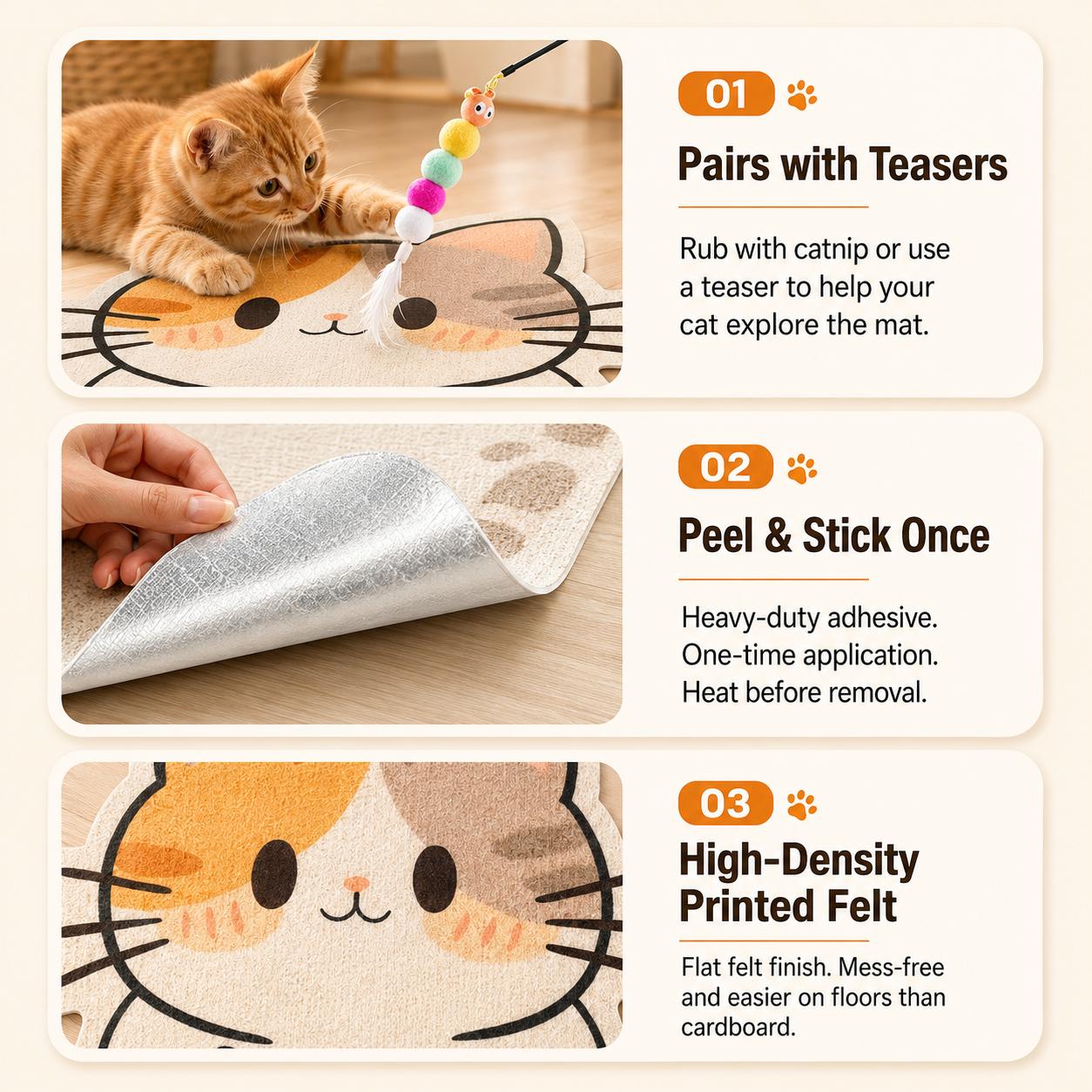 SmartWell Cute Cat Scratcher Mat Kawaii Wall Protector Self-Adhesive Felt Scratch Pad for Indoor Cats Wall sofas cabinet door  Wall Mounted Cat Scratching Activity Tree Interactive Cat Scratching Board with Bell multi-functional Cat small space tiktokshop