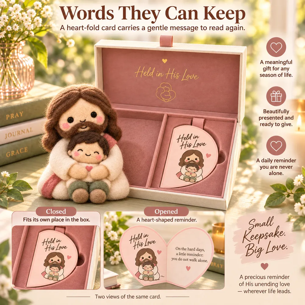 Jesus gift set showing the same heart-fold card closed and opened into a full heart