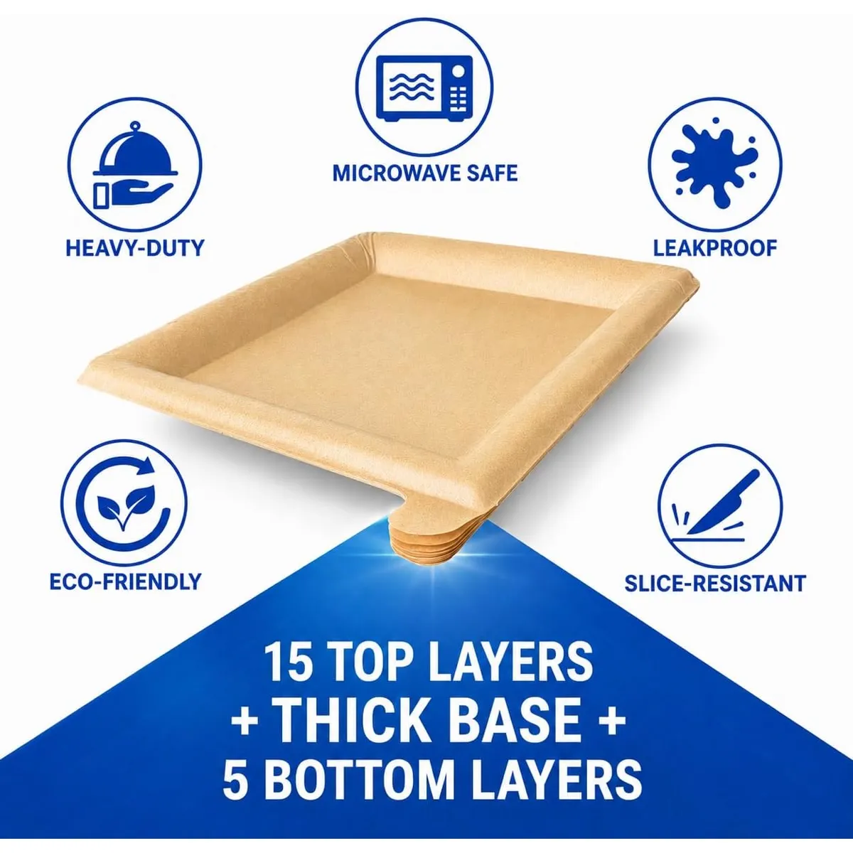 Square layered paper plate with heavy-duty and leak-resistant design features