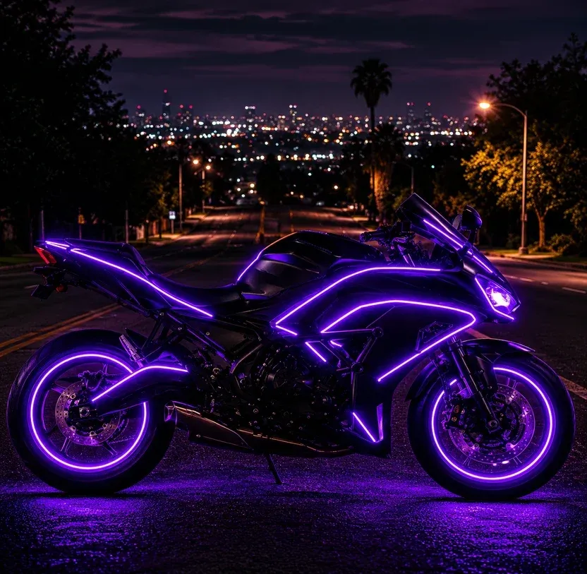 Purple RGBIC motorcycle lighting