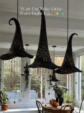 Lighted witch hat hanging chime glowing Halloween decor