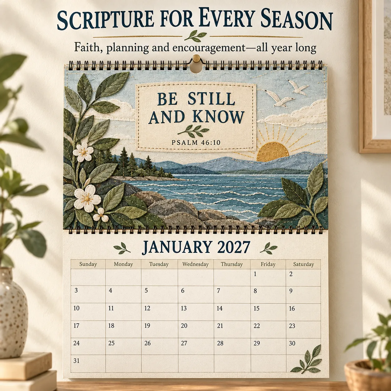 January 2027 Be Still Scripture calendar page