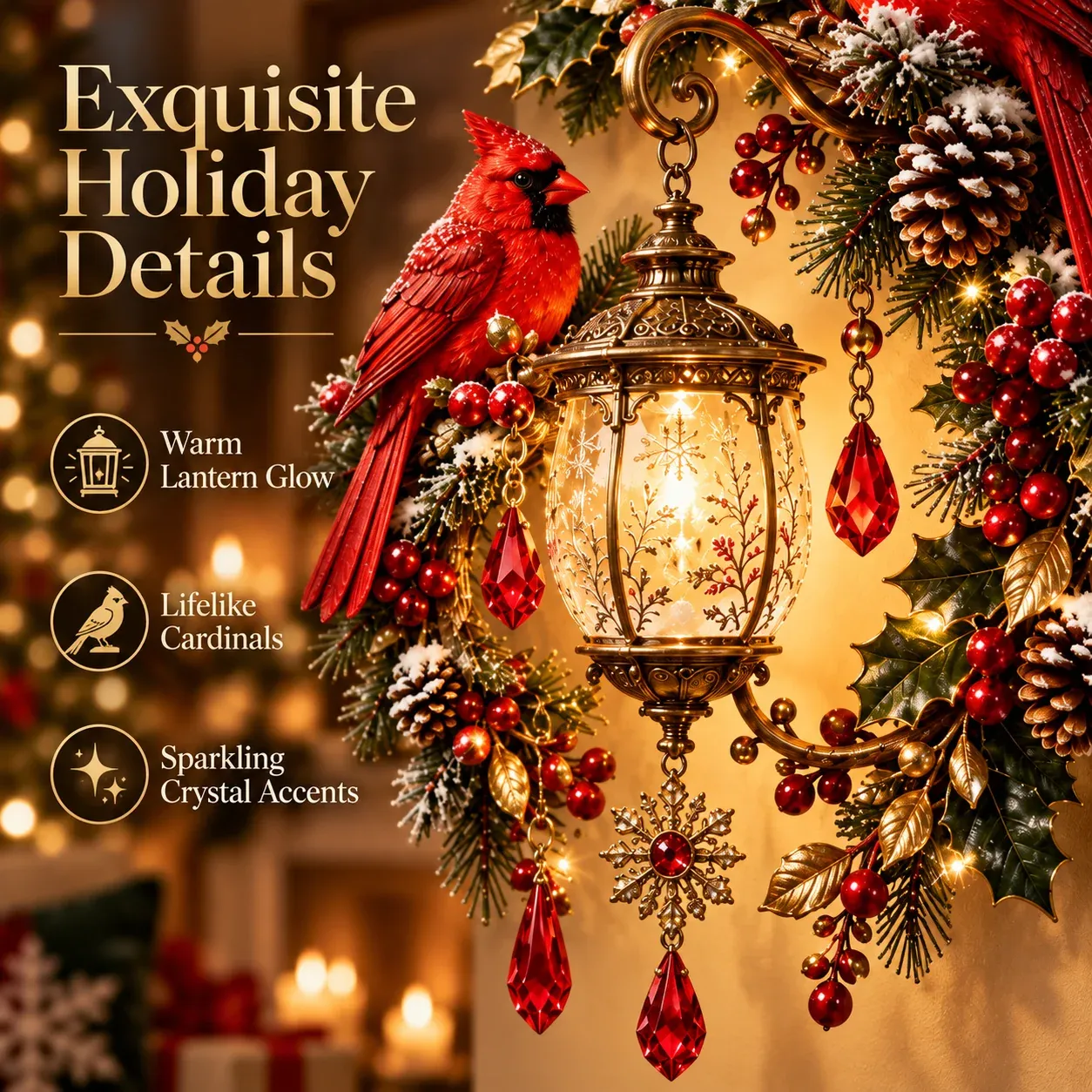 Cardinal Christmas Lantern Holiday Details