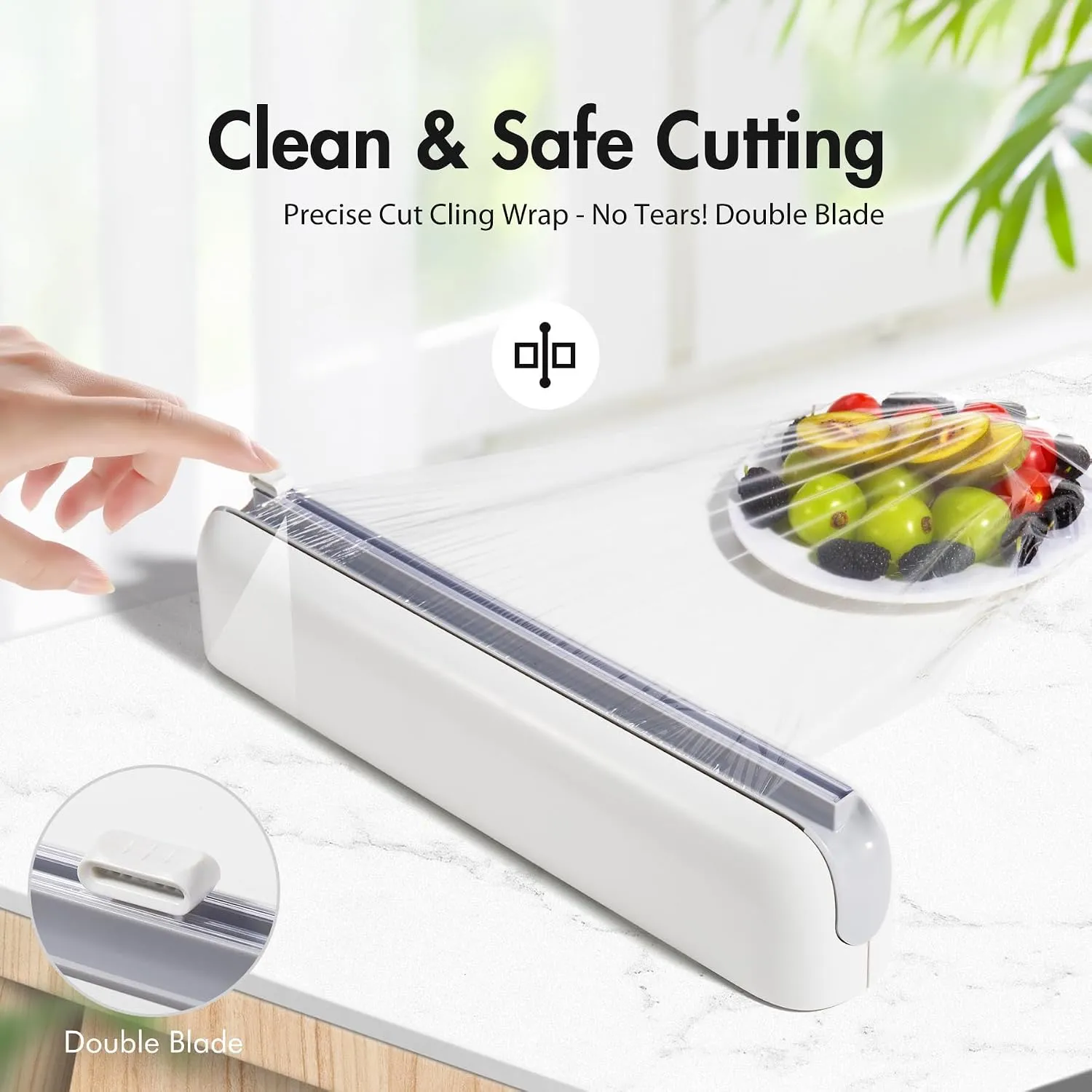 Set 2 magnetic plastic wrap cutter making a clean cut