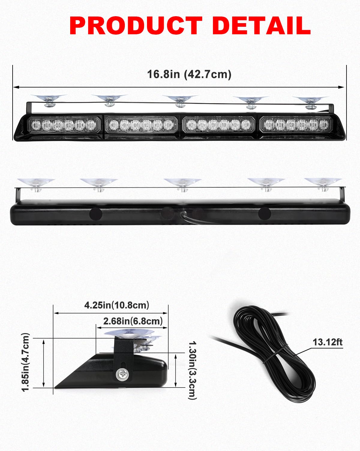 Detailed Technical Dimensions: 16.89 Inches Light Bars with 13.12 Feet Cable
