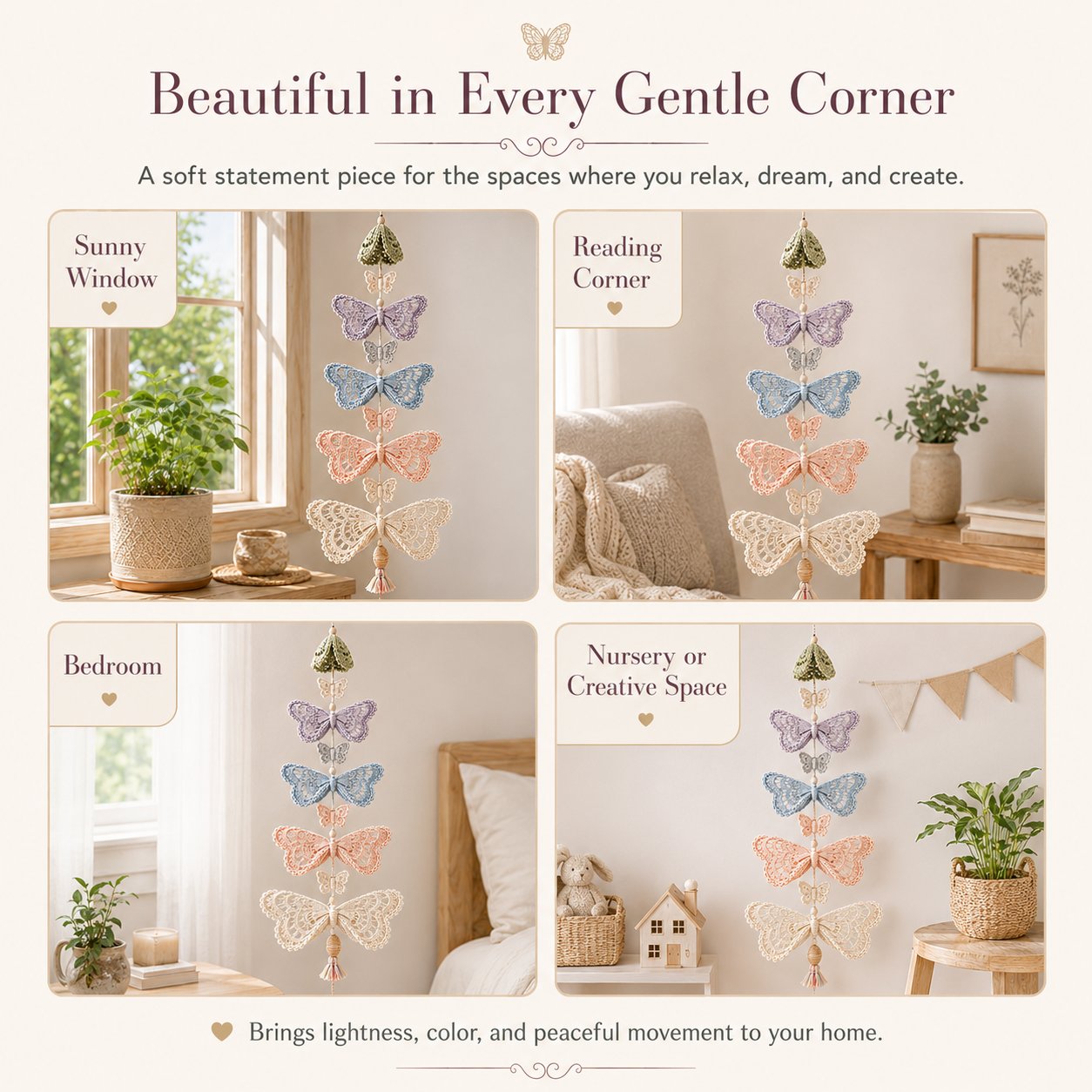 Pastel crochet butterflies in lavender blue peach cream and sage green