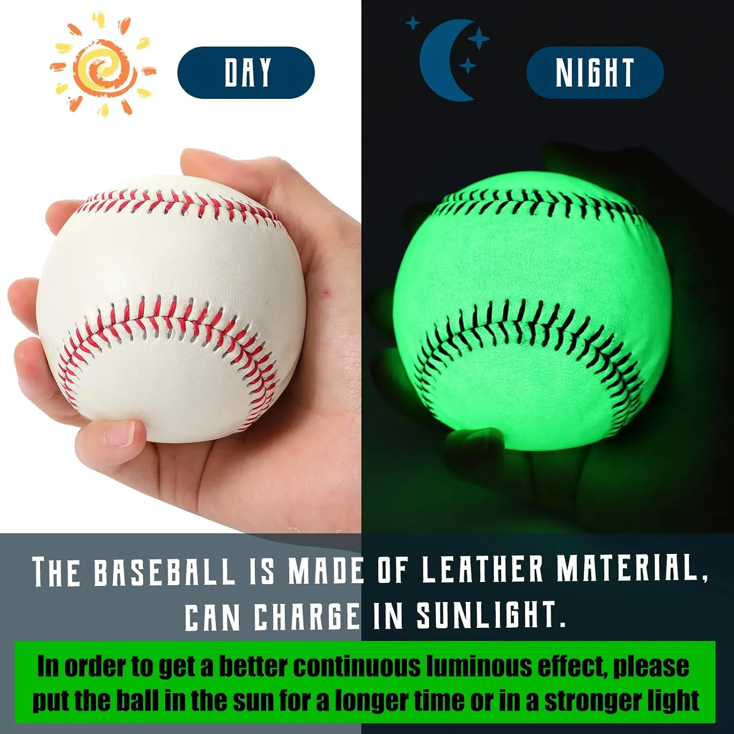 Day and night view of the glow baseball