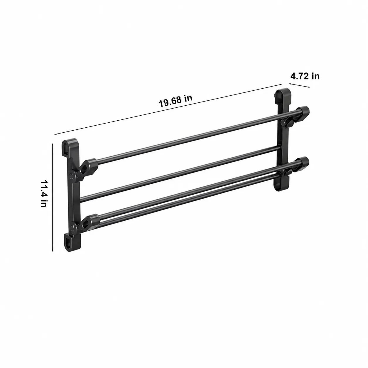 Wall shoe rack dimensions showing 19.68 inches wide, 11.4 inches high, and 4.72 inches deep