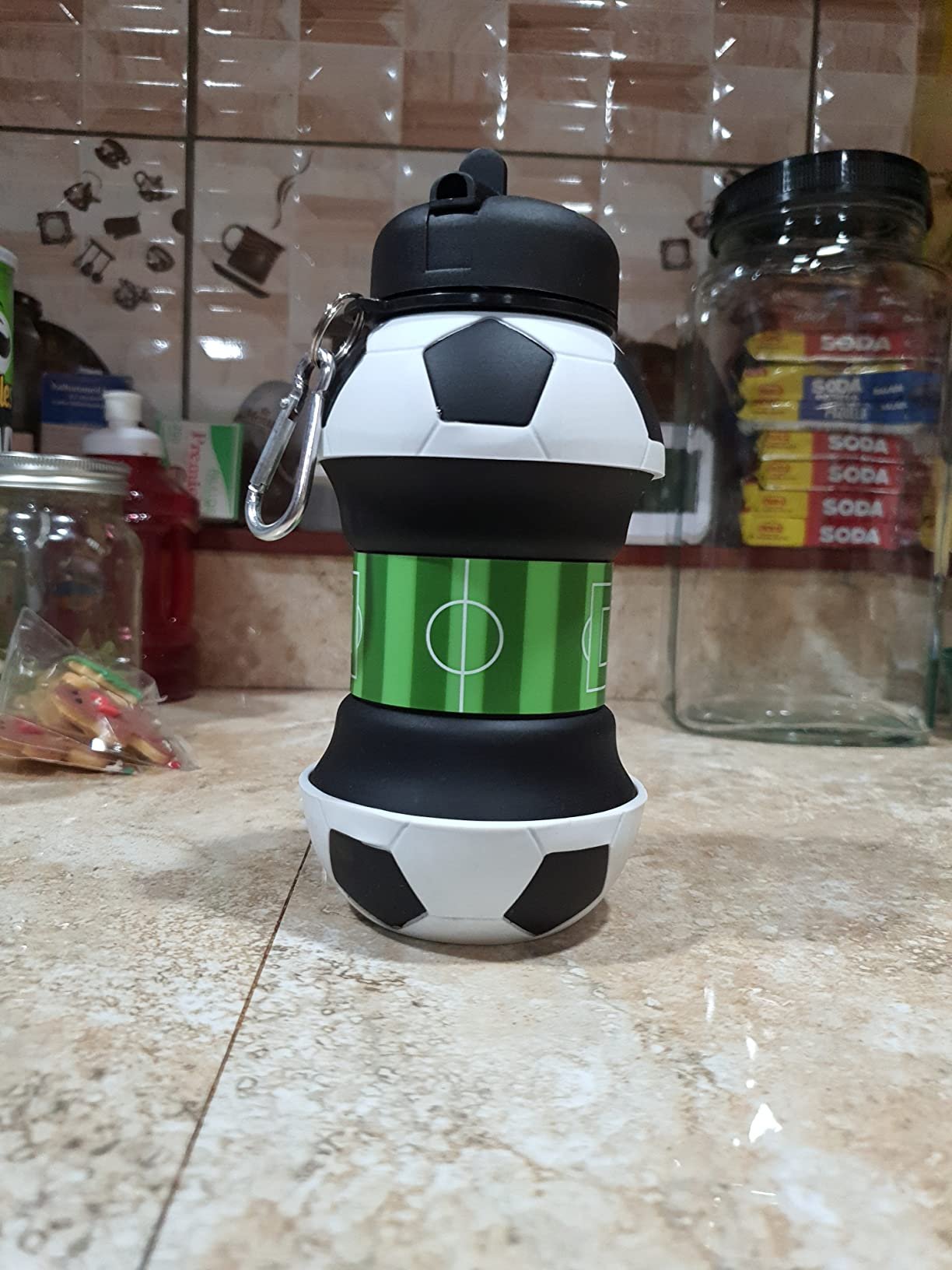 I love this innovative design for this soccer bottle, it is soft and very easily to carry.