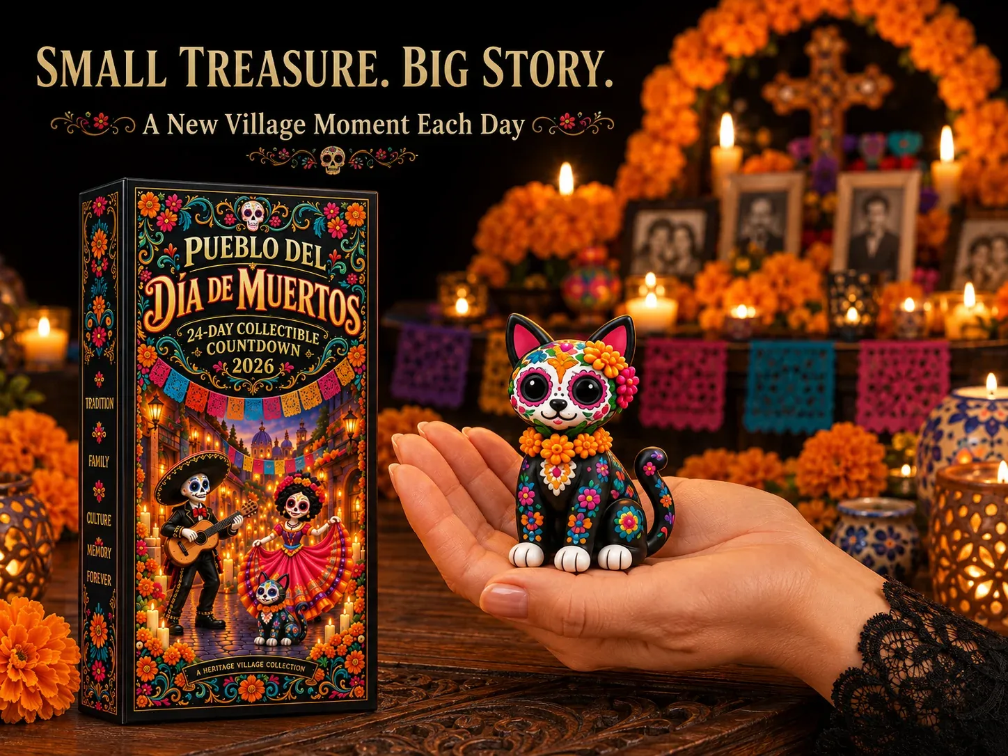 Small Día de los Muertos inspired collectible held in hand