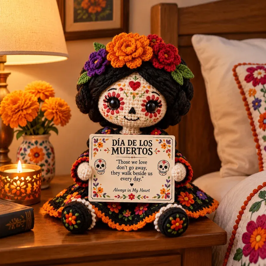 Día de los Muertos crochet doll detail