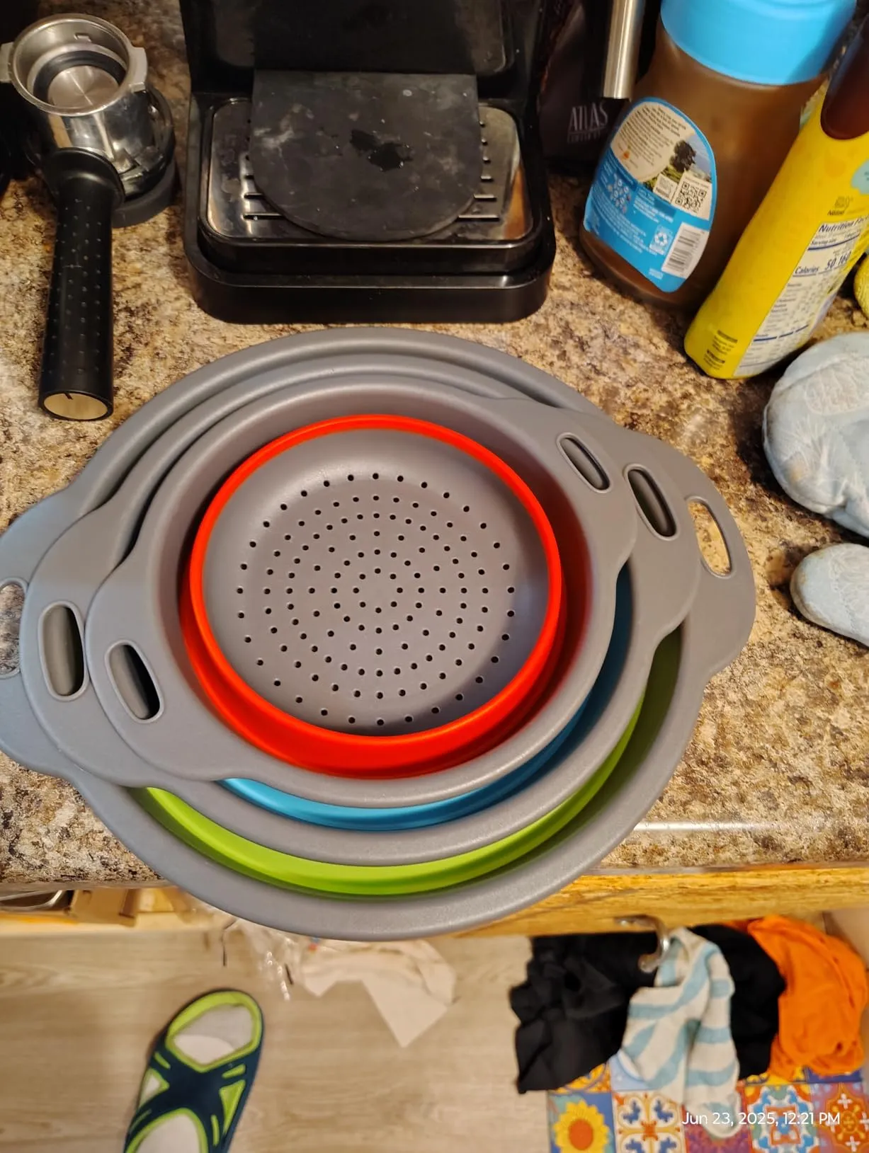 Works great and barely takes up any room to store! Holes only on the bottom though.