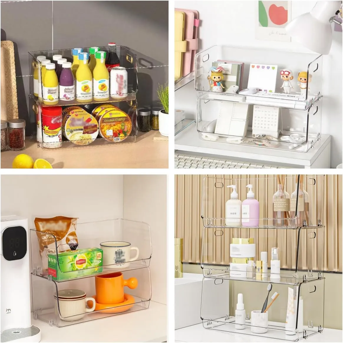 Clear organizer bins used around the home