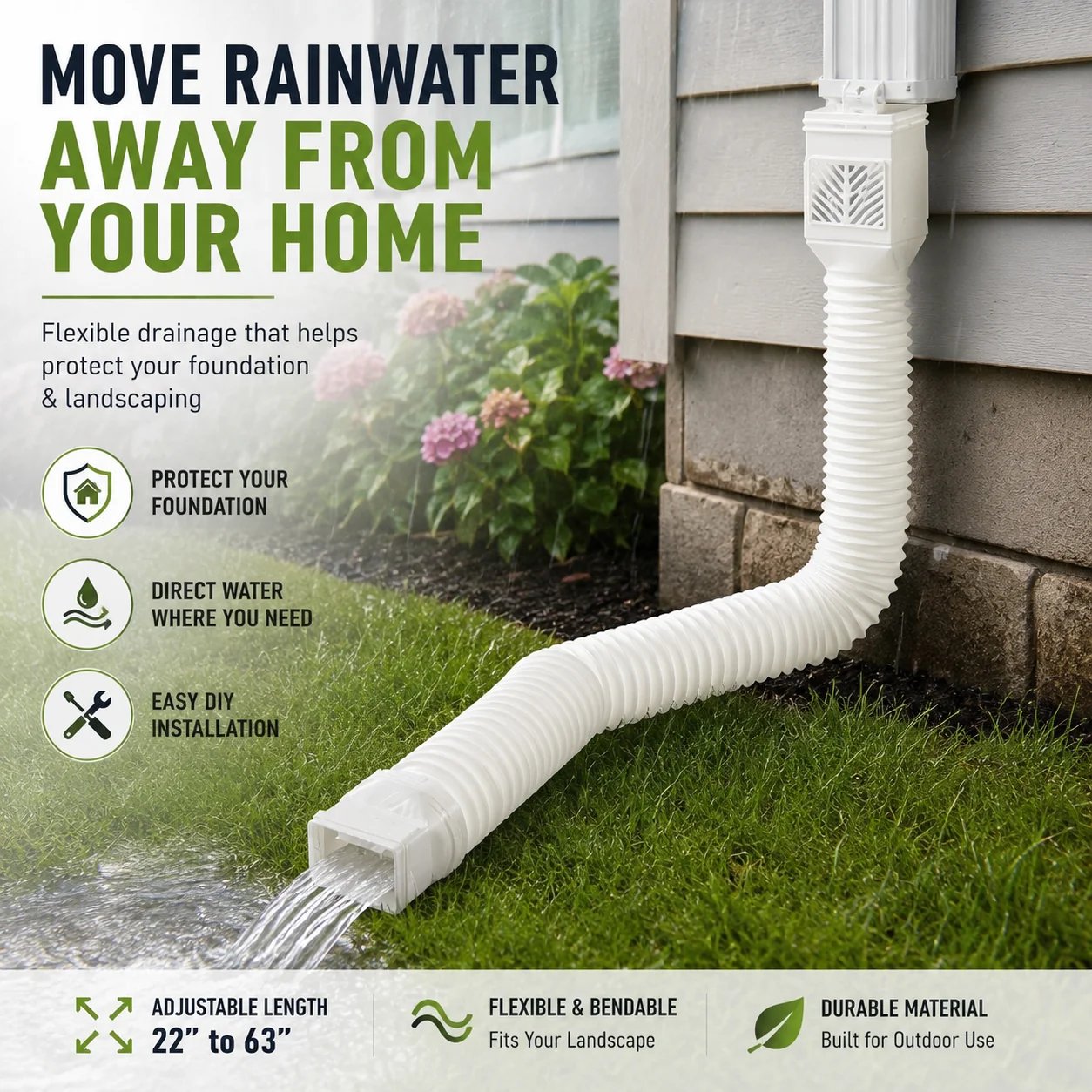 Flexible downspout extension kit for rainwater drainage