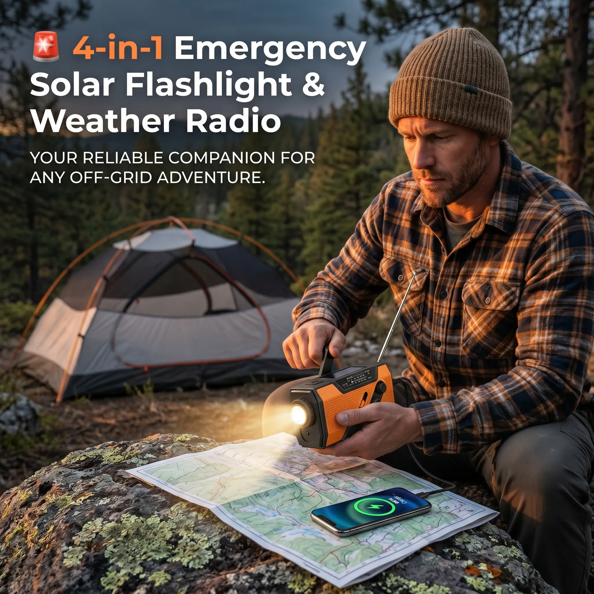 🚨 4-in-1 Emergency Solar Flashlight & Weather Radio