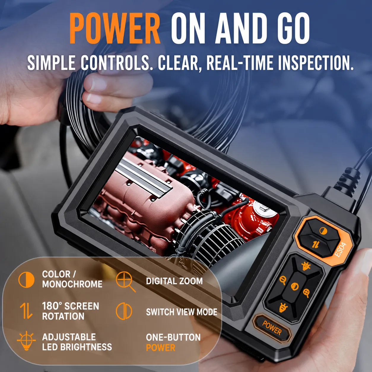 Endoscope controls and live inspection display