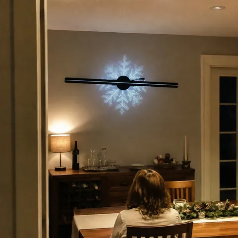 Snowflake display above a dining room sideboard