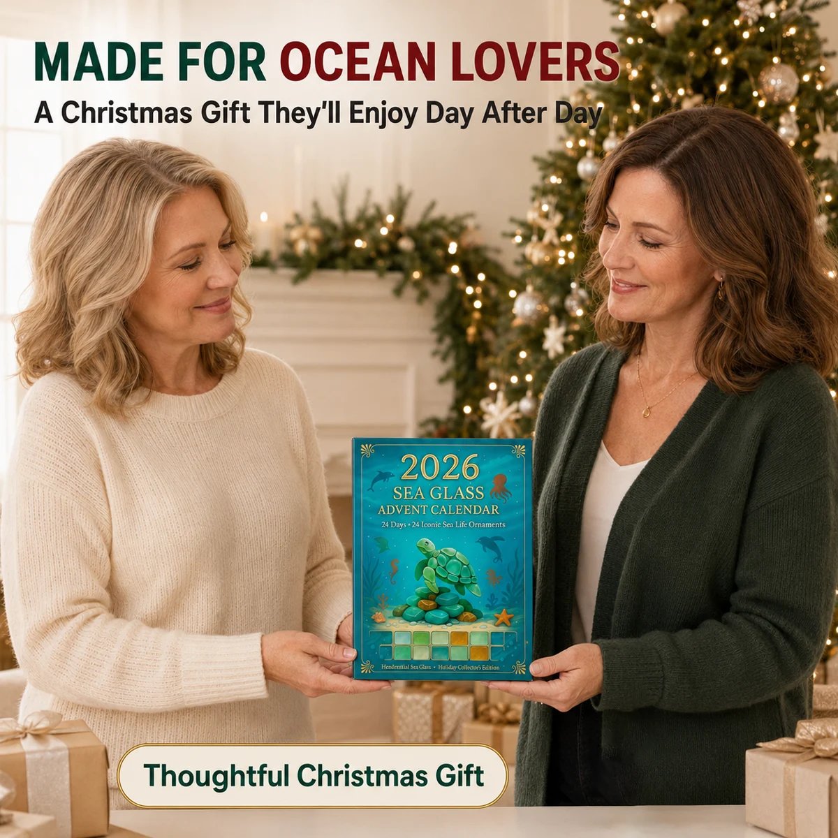 Coastal ornament Advent calendar presented as a Christmas gift