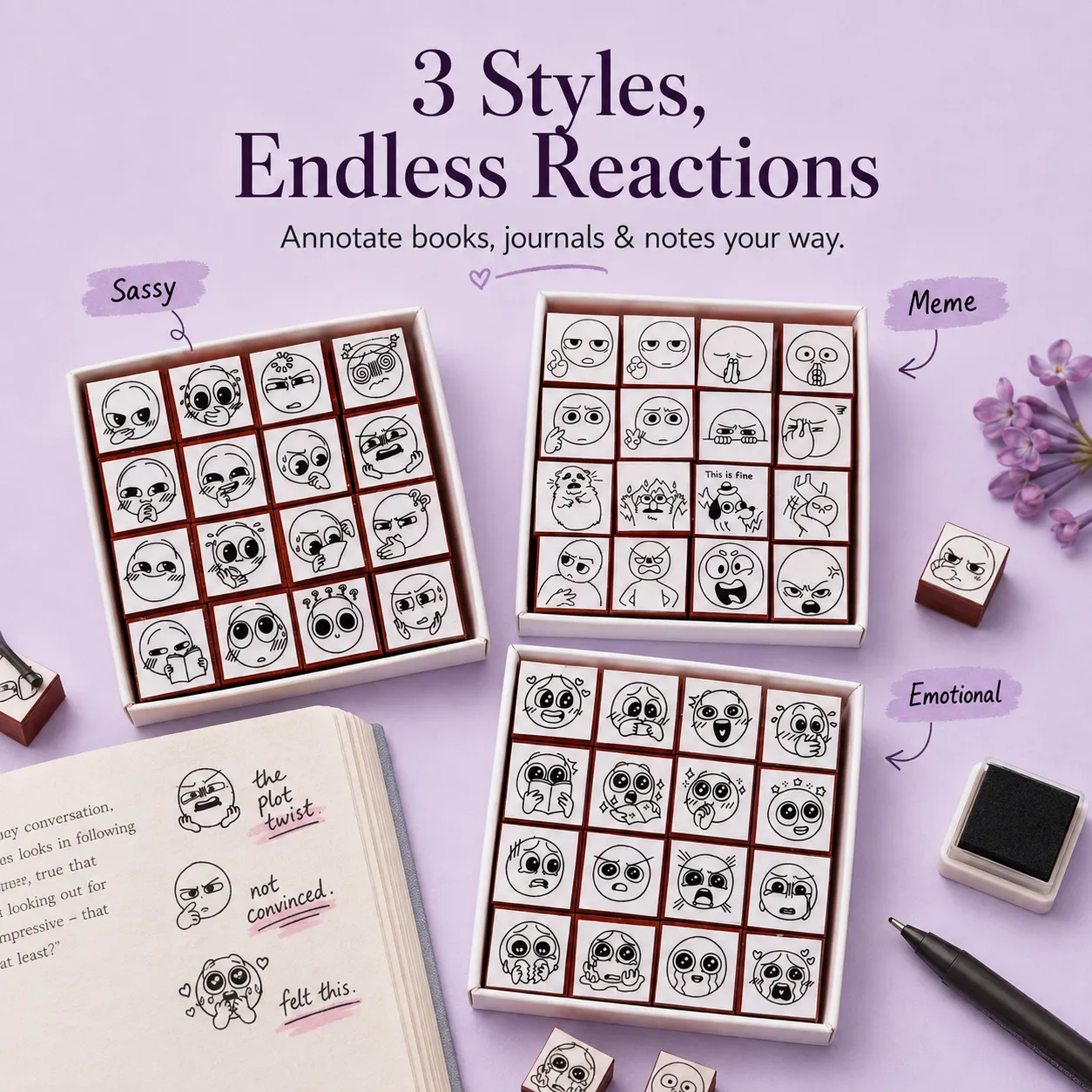 Compact expression stamps easy to ink and press