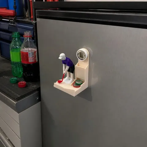 Golf bottle opener on a garage beverage fridge