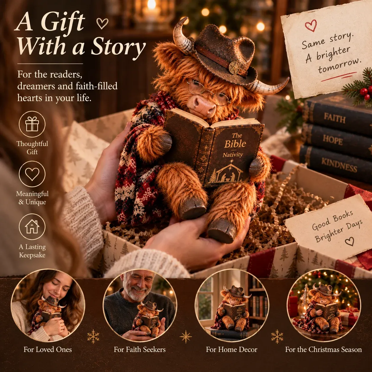 Highland cow reader gift scene