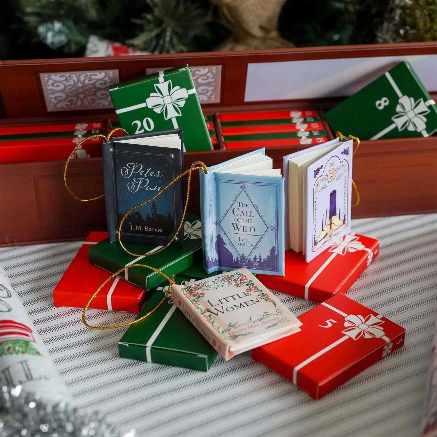 Brown mini book ornament advent calendar set
