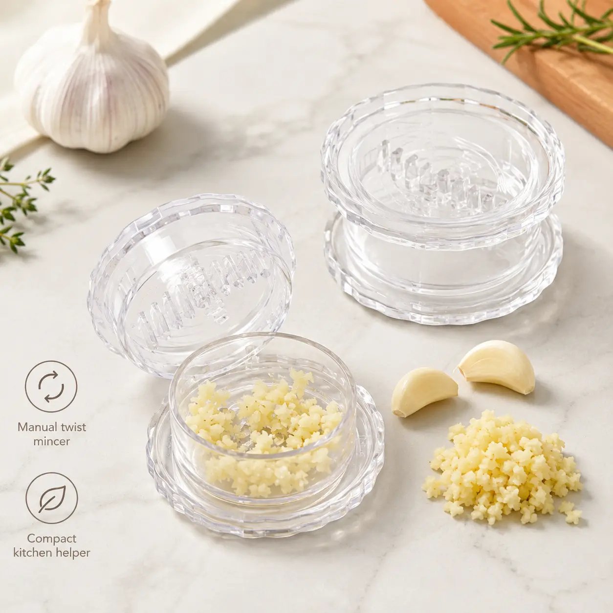 Manual twist garlic mincer and compact kitchen helper Manual twist garlic mincer and compact kitchen helper