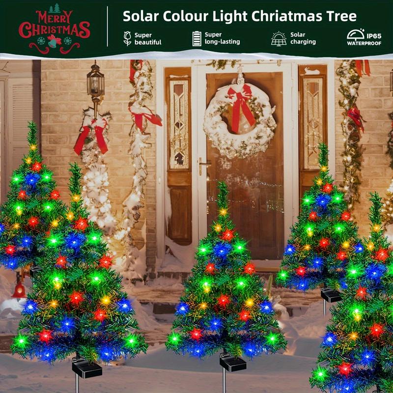 Solar Christmas tree lights decorating a front porch