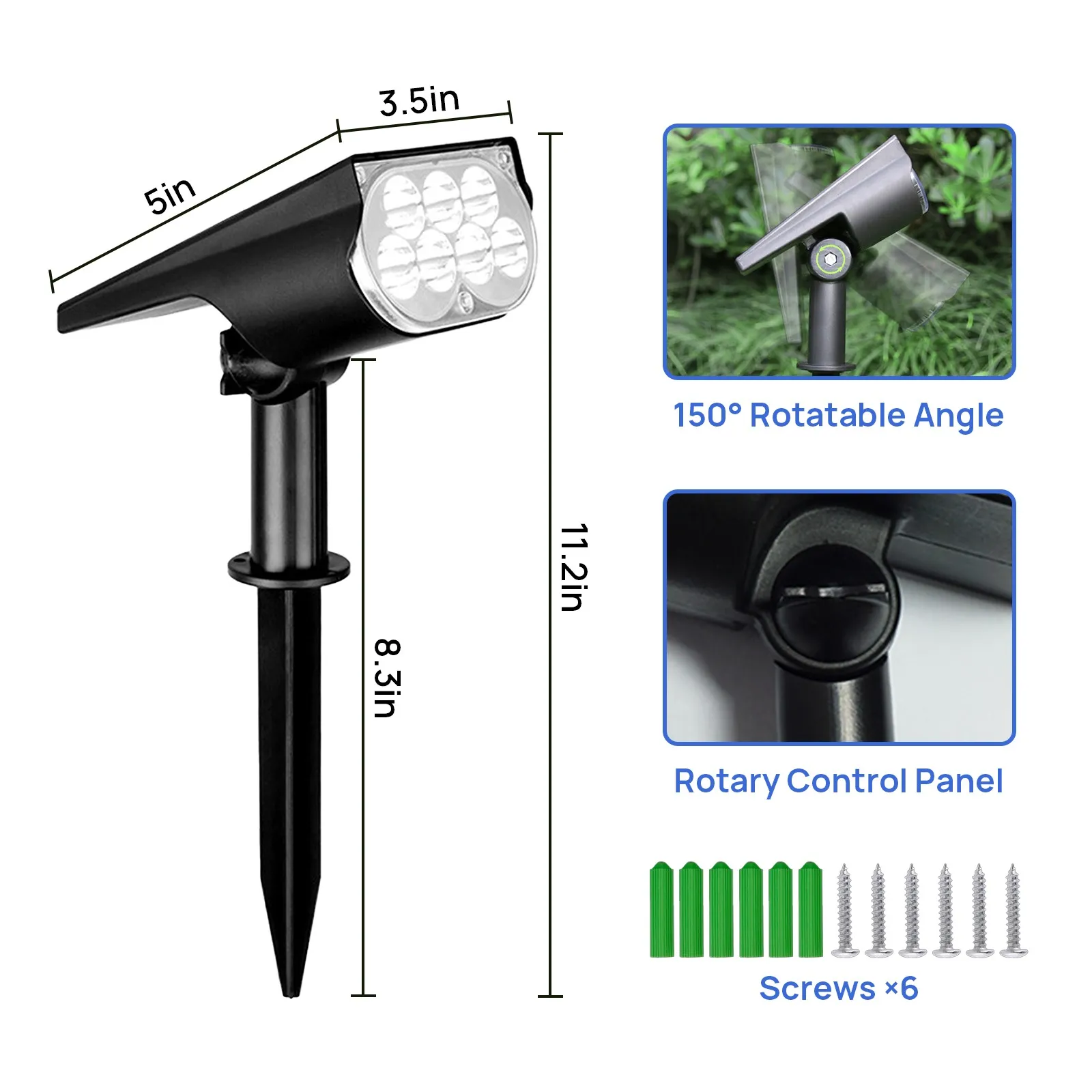 Spotlight dimensions and adjustable angle