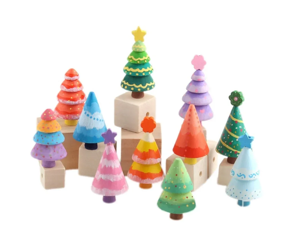 Colorful wooden Christmas tree decorations