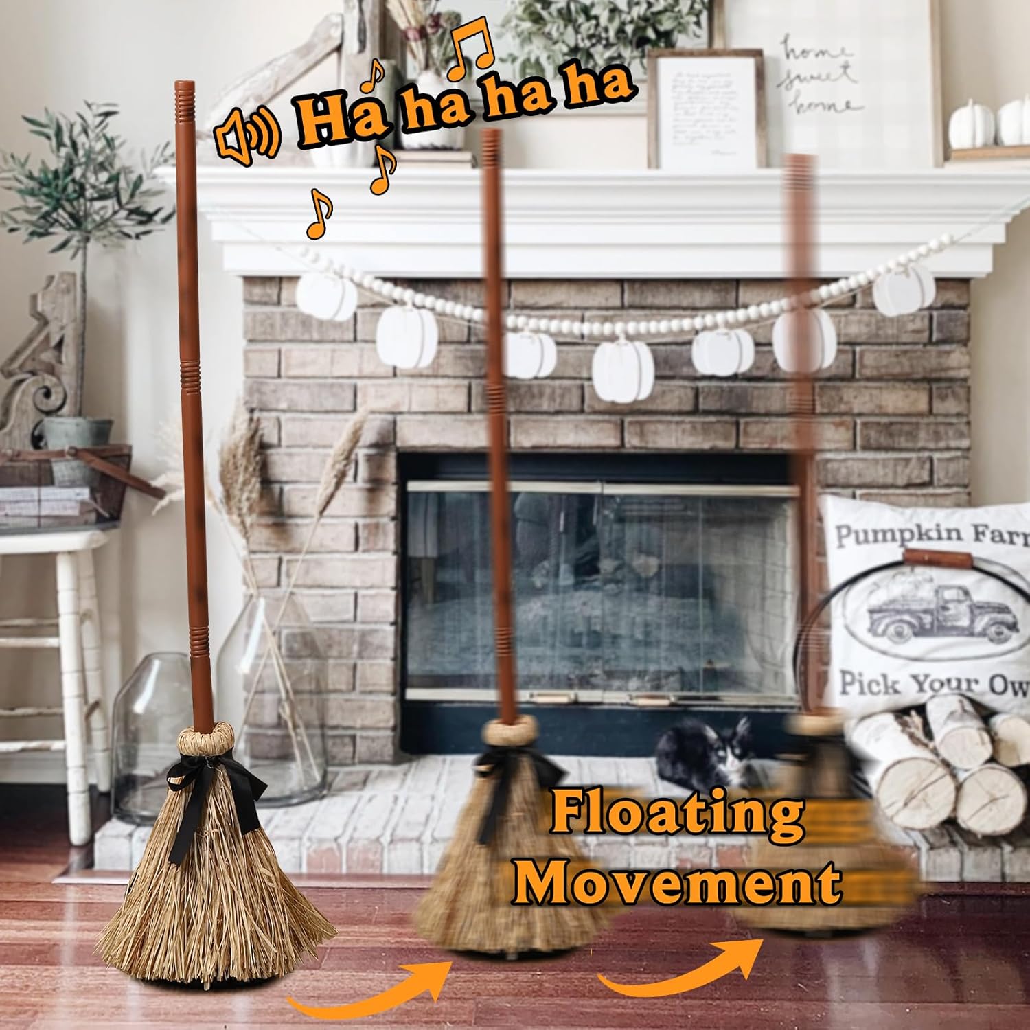 Witch broom details with realistic straw bristles