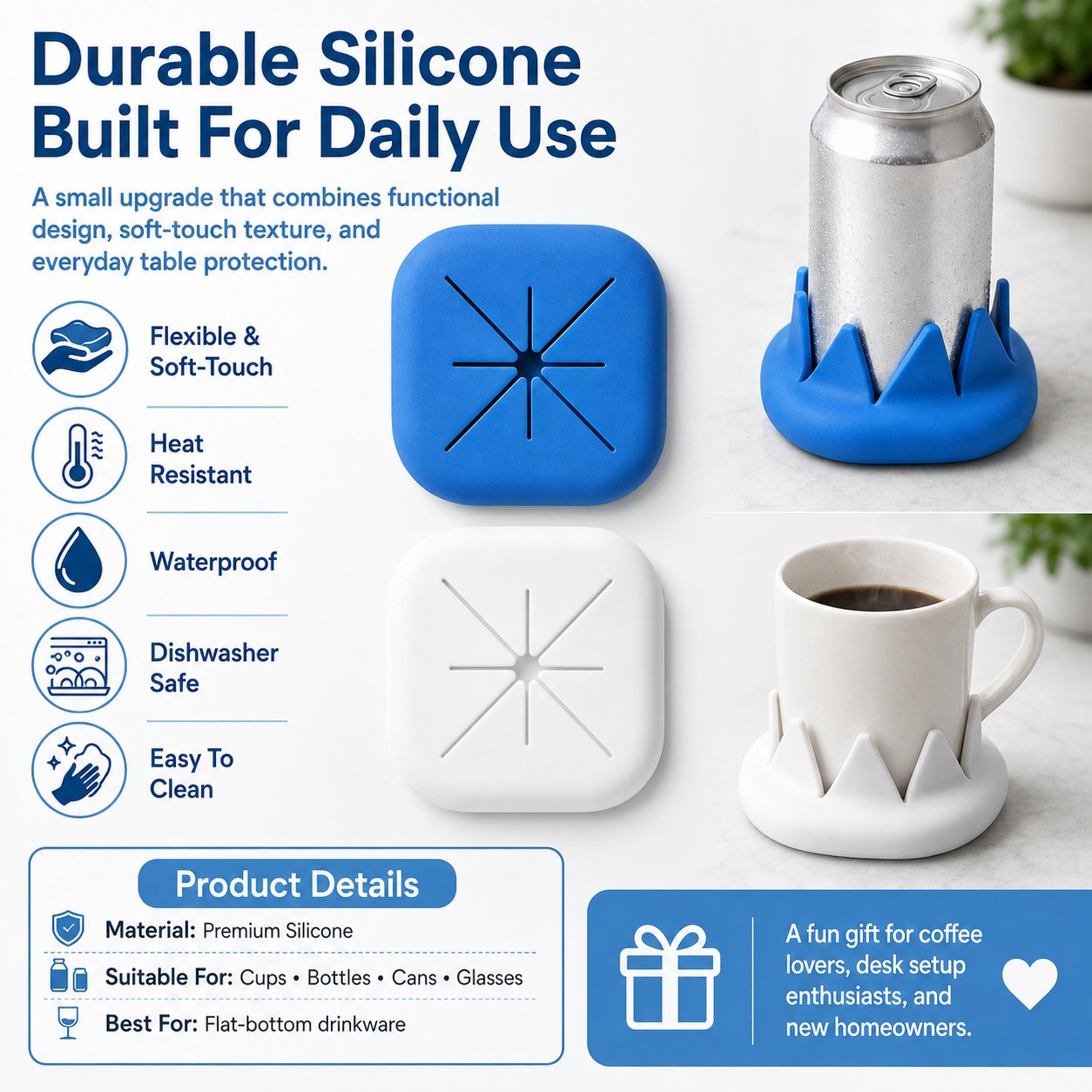 Durable heat resistant waterproof silicone coaster
