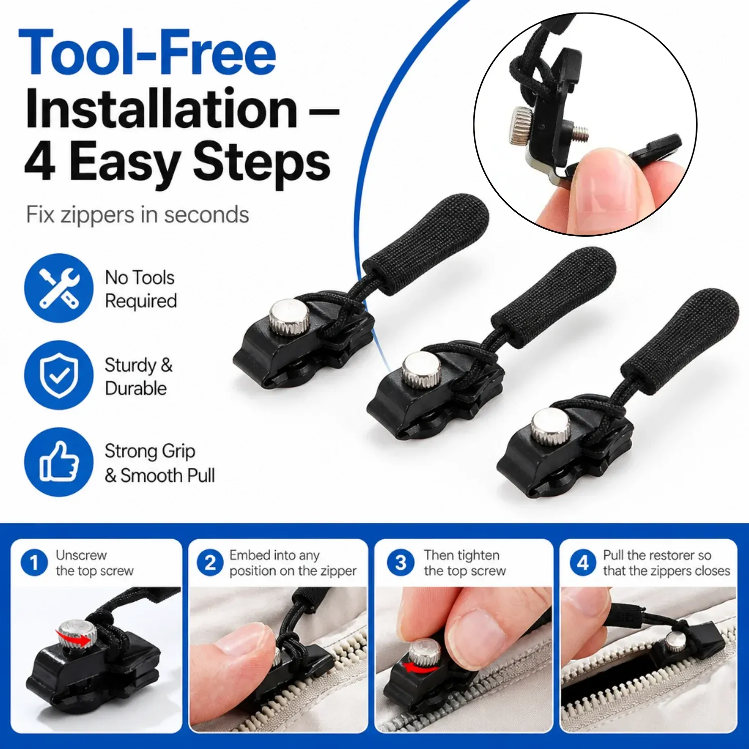 Compact portable zipper repair tool for travel