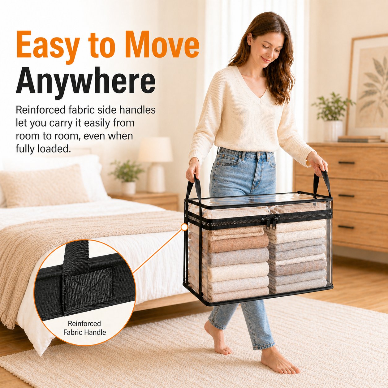 Easy to move anywhere with reinforced fabric handles