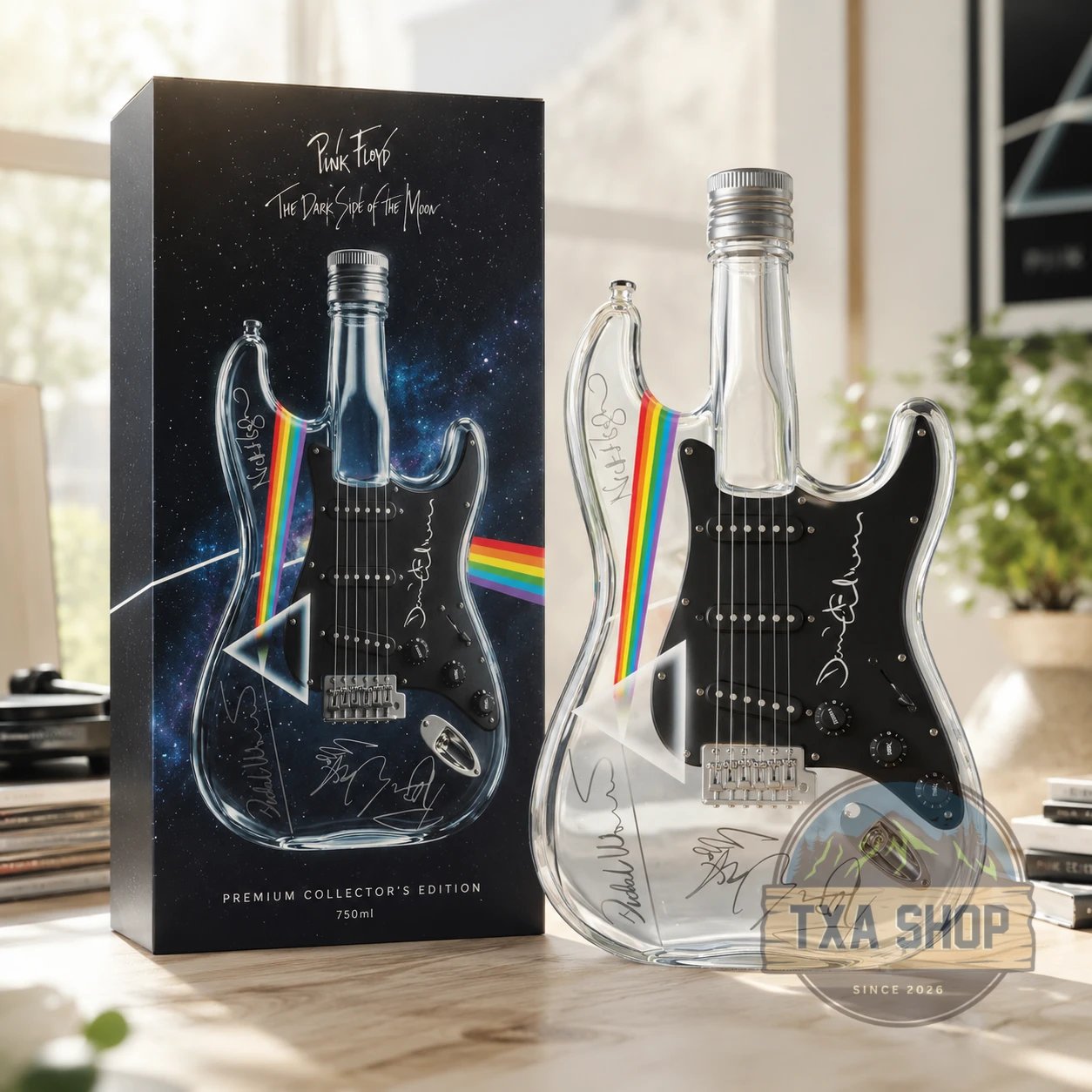 Pink Floyd Dark Side of the Moon Guitar Shaped Whiskey Bottle - Detail View