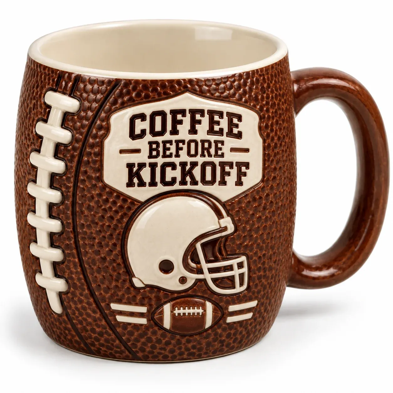 Coffee Before Kickoff football ceramic mug with helmet artwork