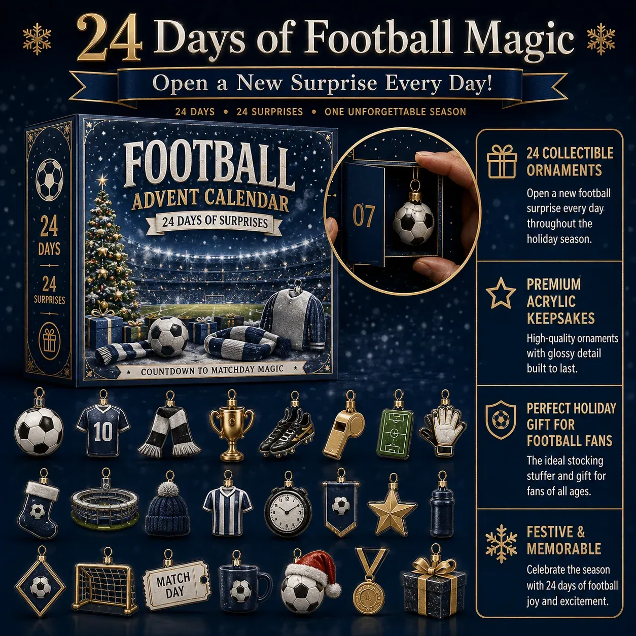 24-day football Christmas Advent calendar with collectible ornaments