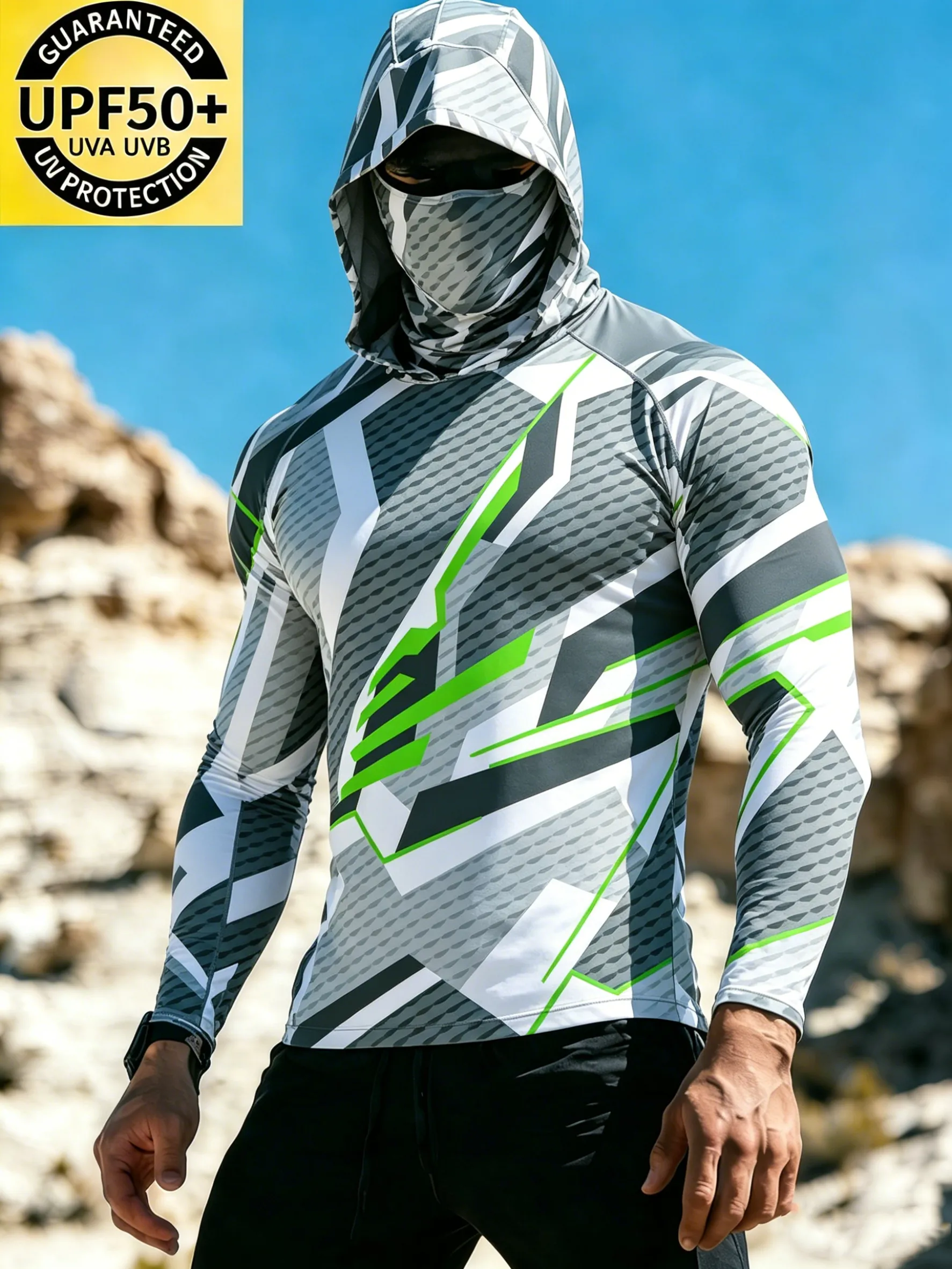 Abstract Daad Men's Abstract Geometric Seamless Pattern Print Sun Protection Top
