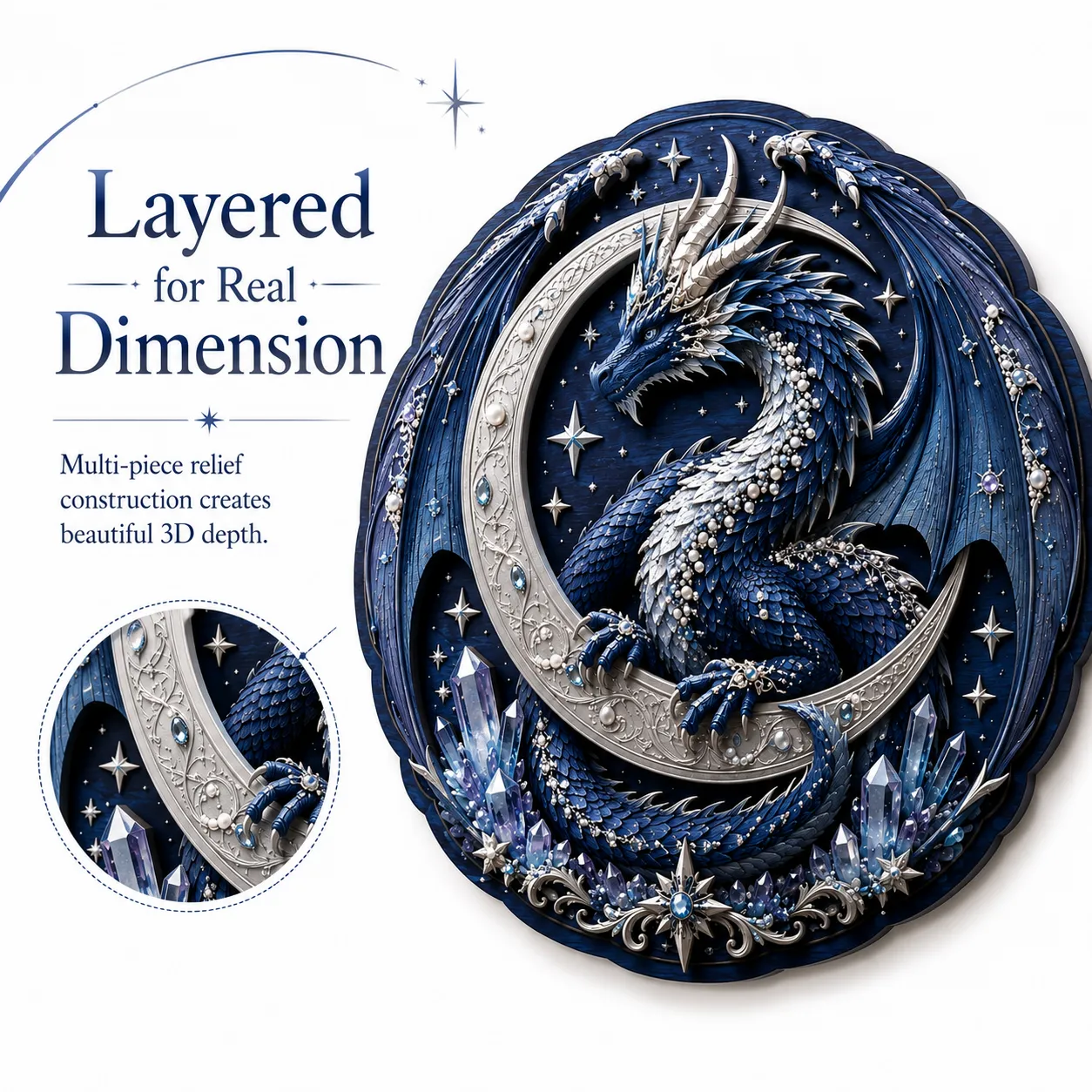 Gelaagde houten Moon Guardian Dragon met 3D-reliëf
