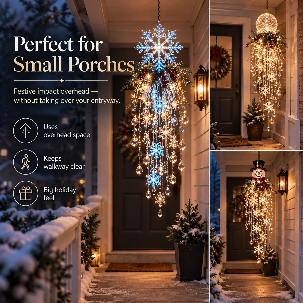 Christmas hanging decoration for a small porch with clear floor space