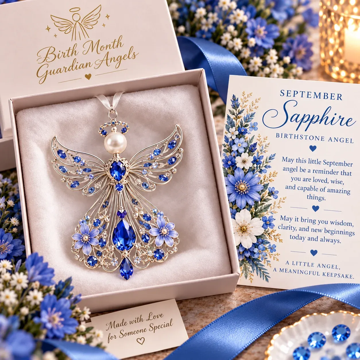 September Sapphire guardian angel detail