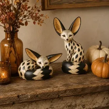 Vintage Fennec Fox pair displayed at home