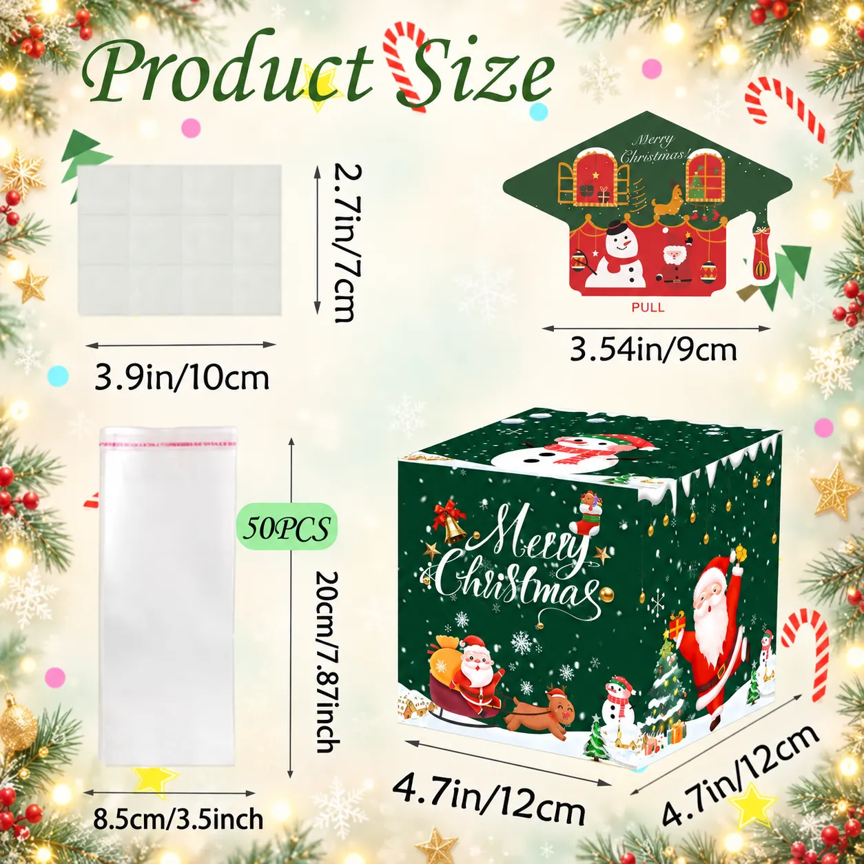 Christmas money pull box size and product details