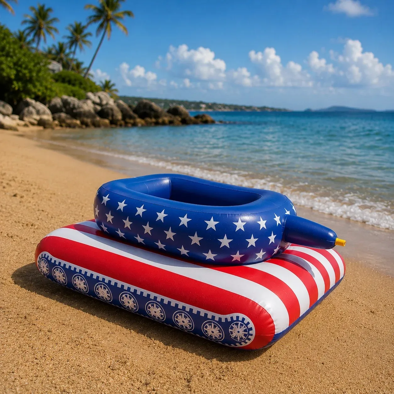 Inflatable tank pool toy ready for summer play