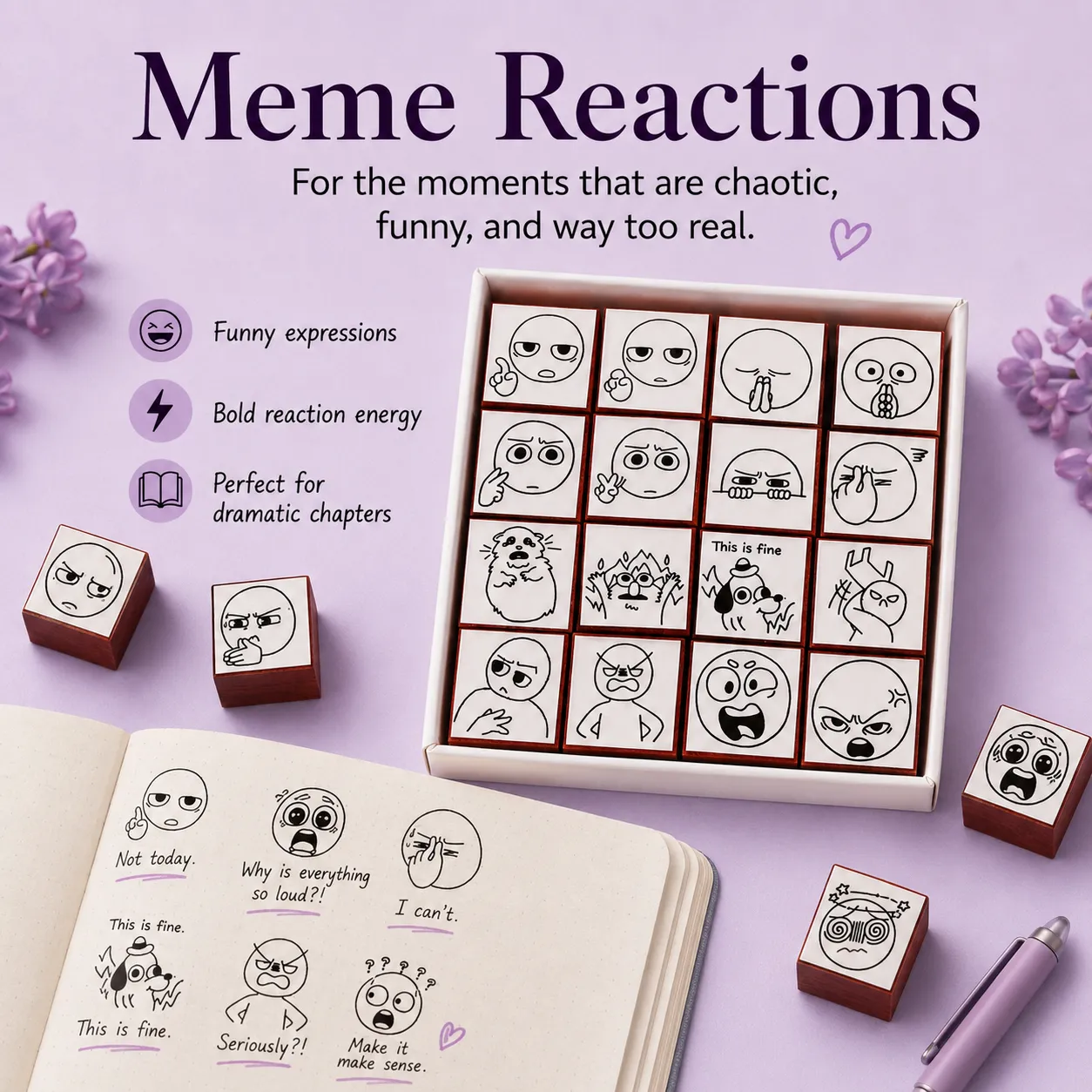 Expression Reaction Stamp Set gift for readers