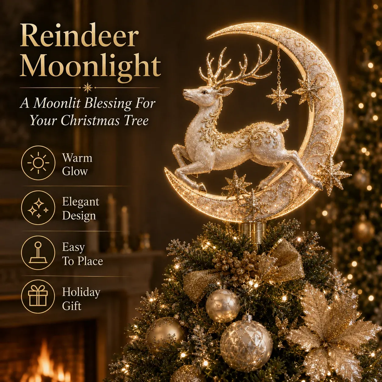 Reindeer Moonlight Christmas Tree Topper