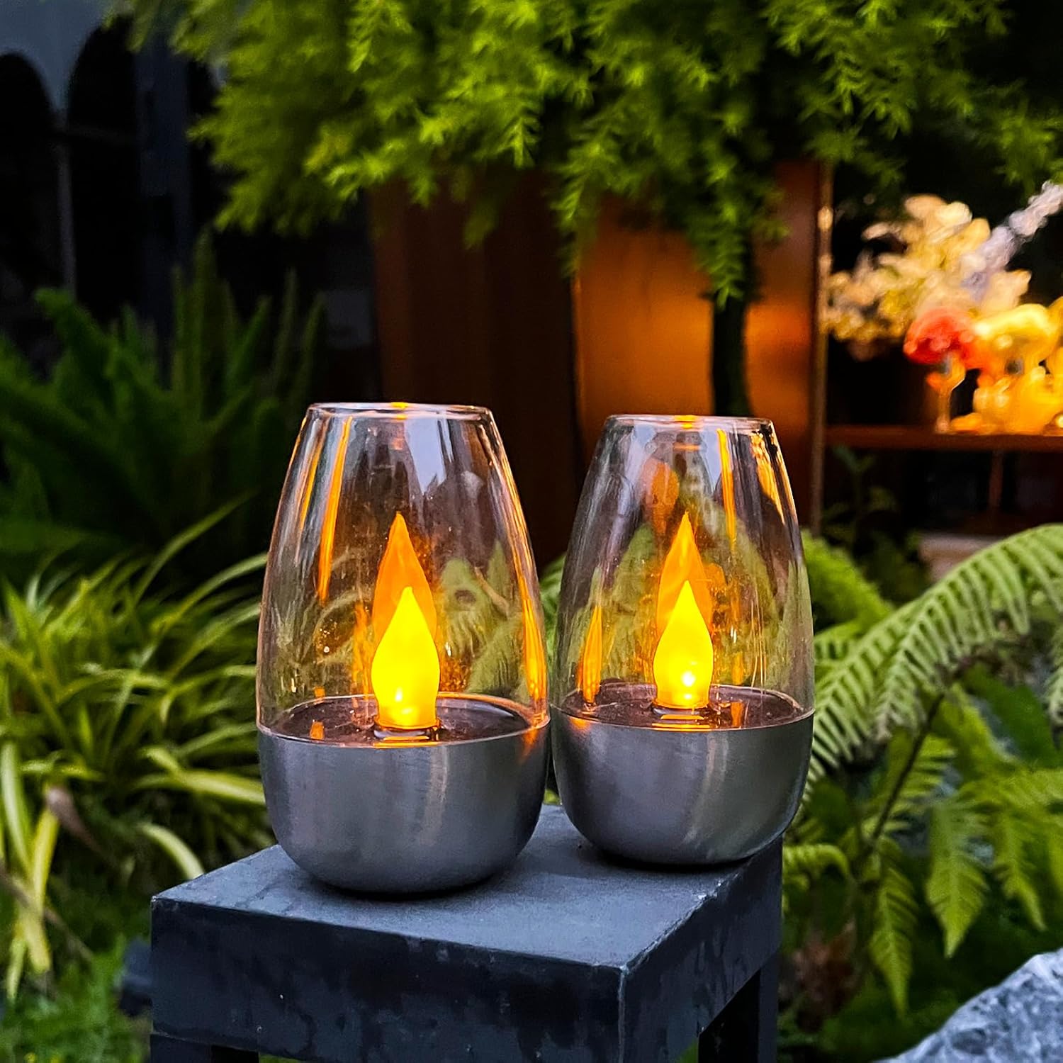 Solar Power Tea Lights Outdoor Flameless Flicker with Dusk to Dawn Sensor