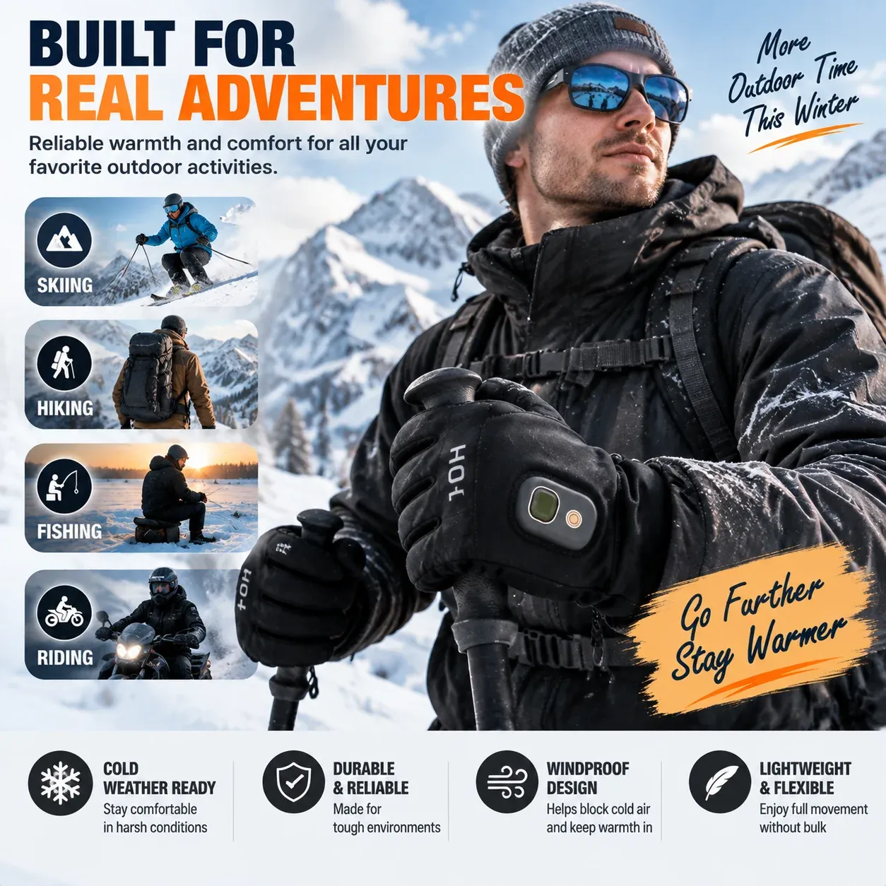Soft insulated interior of heated winter gloves