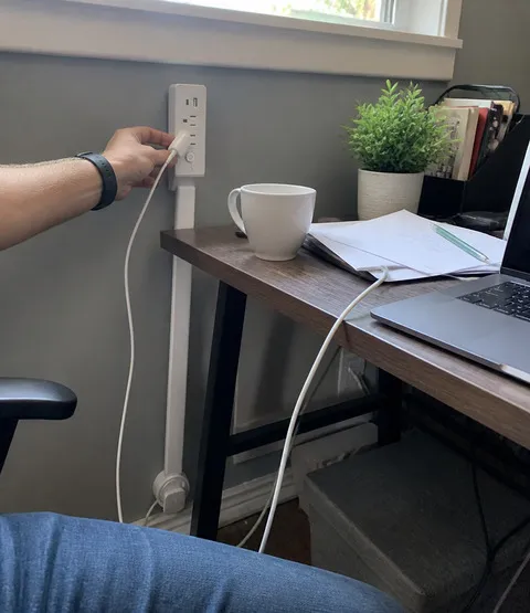 Home office desk using the outlet extender